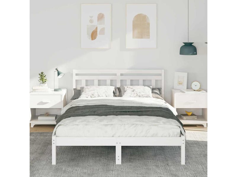  Lit double- lit adulte -  cadre de lit blanc 120 x 190 cm pin massif  - Conforama B