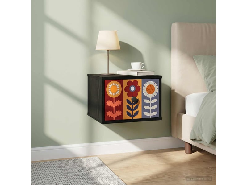  Table de chevet - cabinet de chevet - table de nuit mural essen 2 pc chêne noir 36 x 33 x 25 cm  - Conforama B