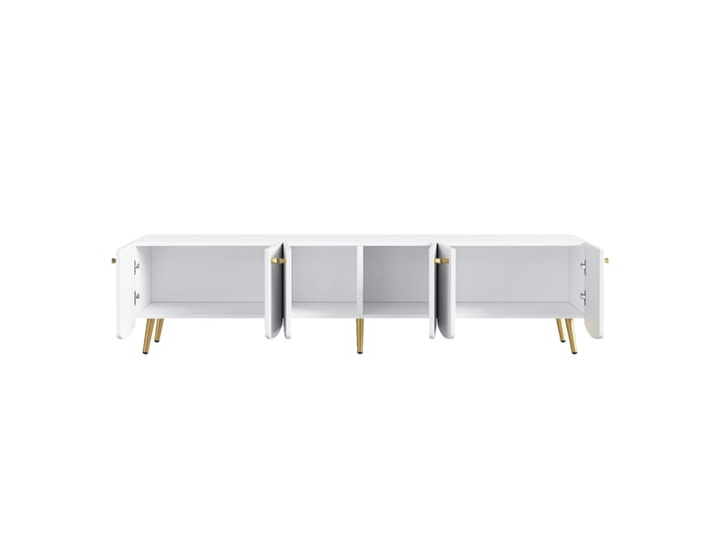  Meuble tv avec 6 portes et rangement pour salon 180×40×45 cm en panneaux de particules blanc et doré  - Conforama D