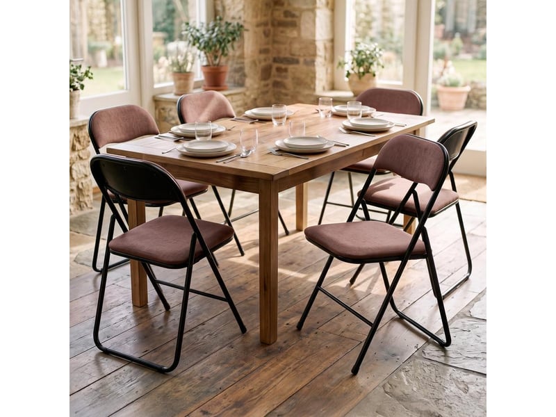  Lot de 6 chaises pliantes rembourrées en tissu marron et pieds métal noir - greta GRETA - Conforama B