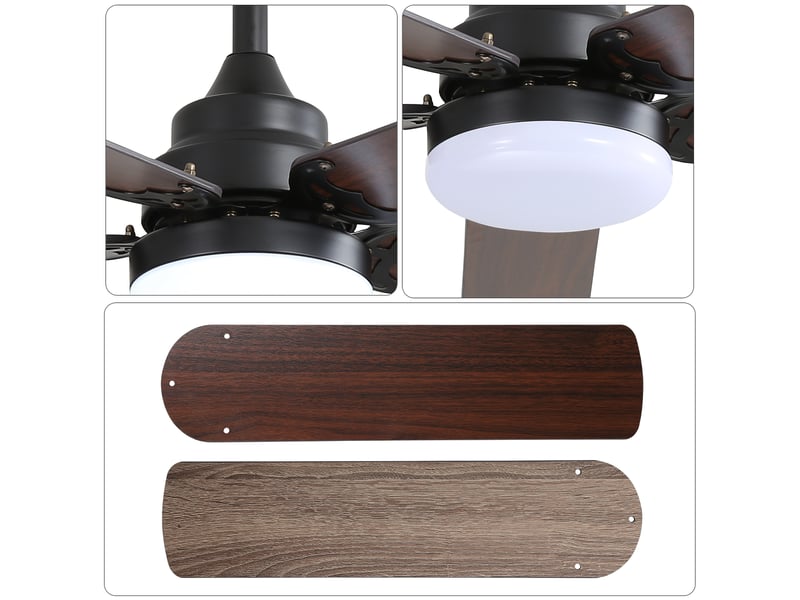 Ventilateur de plafond avec lumière et télécommande 106cm, moteur dc silencieux, led 3 couleurs, minuterie, pales réversibles - Conforama D