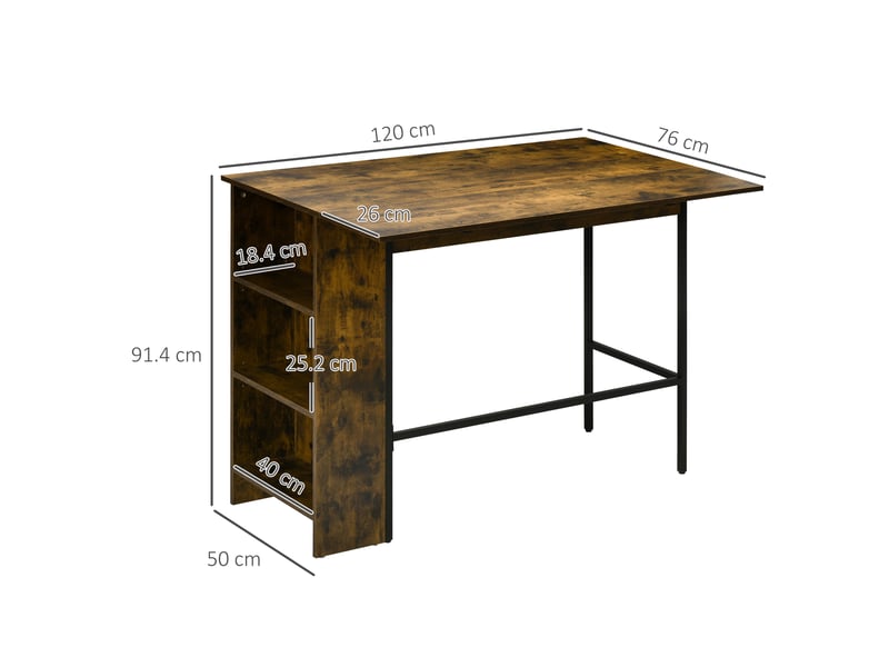  Comptoir de bar pliable de style industriel avec étagère à 3 niveaux, 120 x 76 x 91,4 cm  - Conforama E