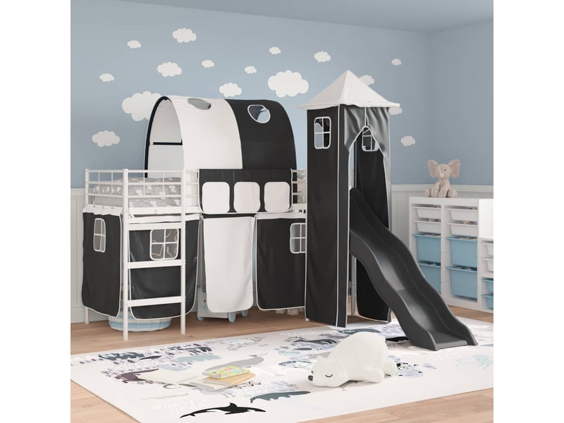 Cadre de lit superposé pour enfants - lit jeune blanc et noir 90 x 190 cm - Conforama C