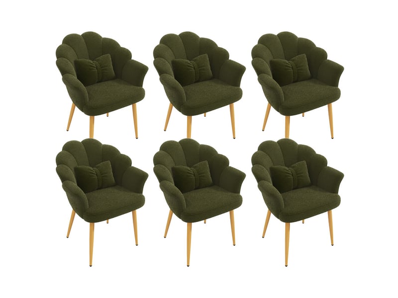  Lot de 6 fauteuils modernes – rembourrés – pieds en métal doré – dossier en forme d'arc – vert  - Conforama A