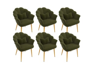 Lot de 6 fauteuils modernes – rembourrés – pieds en métal doré – dossier en forme d'arc – vert