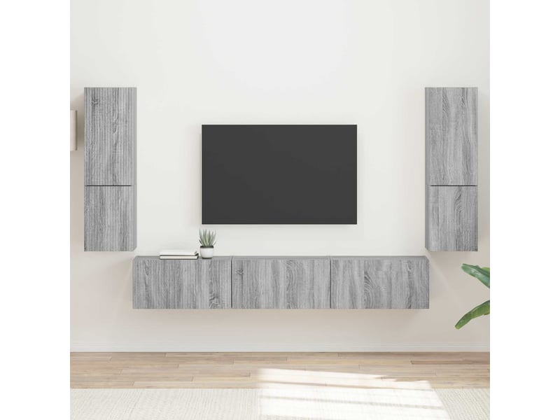  Ensemble meuble tv - banc tv - meuble de rangement 4 pcs gris sonoma bois d'ingénierie  - Conforama B