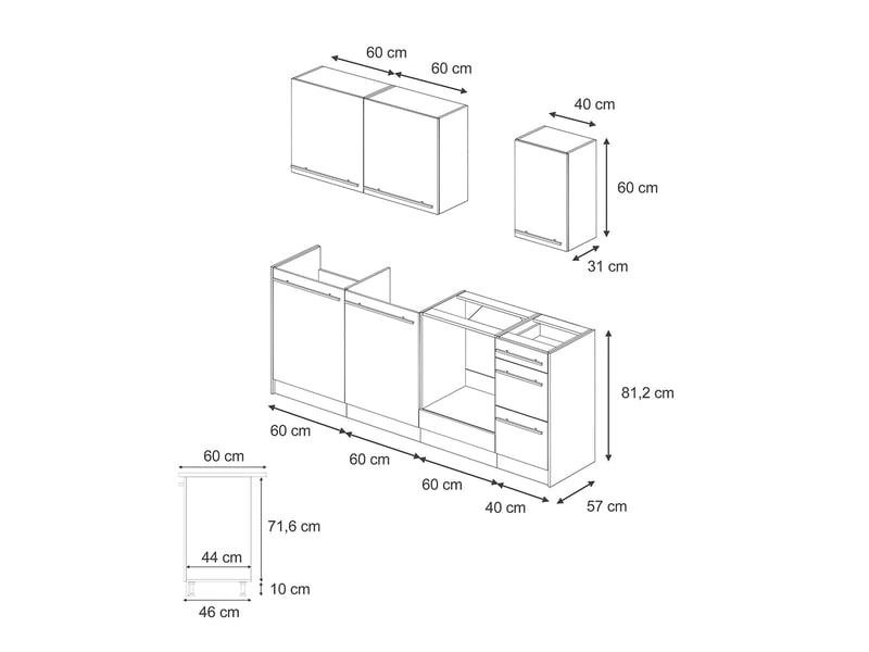  Vicco cuisine, bleu-grisblanc, 220cm plan de travail anthracite  - Conforama B