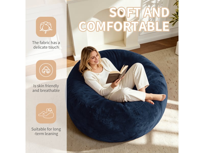 Pouf géant adulte,100x100x50 cm,pliable,mousse,bleu - Conforama D
