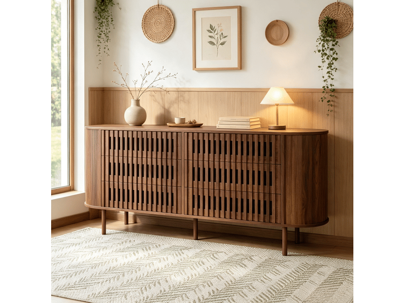 Buffet bas 160x40x70 cm en mdf noyer foncé avec 6 tiroirs - Conforama D