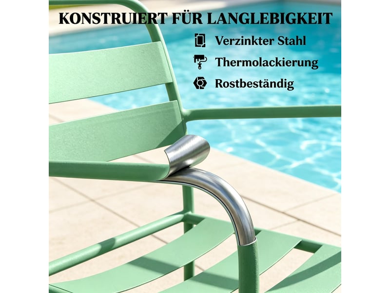  Ensemble table et chaise de jardin avec 1 table carrée et 2 fauteuils, acier et verre trempé vert  - Conforama E