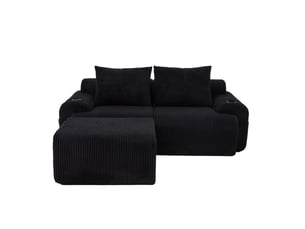 Canapé droit compressé fixe OKWISH  2 places Velours côtelé noir