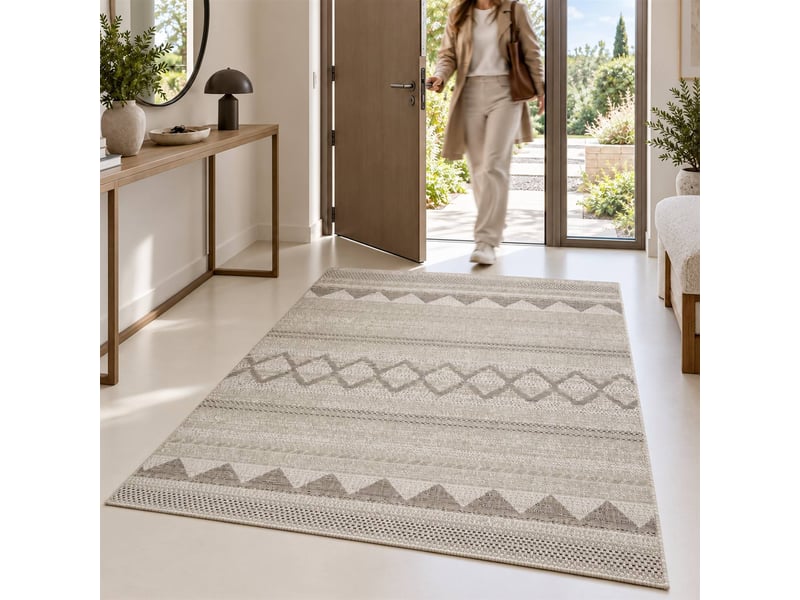  The white stone tapis extérieur motif ethnique 160x230 cm beige | pour intérieur et extérieur, résistant aux uv et à l'eau, lavable | tapis en polypropylène tissé à plat effet sisal  - Conforama D