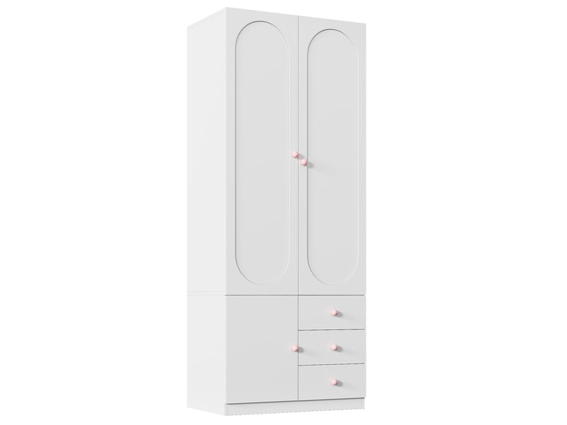  Armoire penderie enfant 80 x 50 x 200 cm blanche en mdf, 2 portes, 3 tiroirs et barre de penderie intégrée  - Conforama D