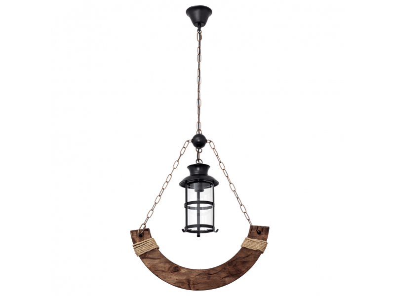  Suspension rustique ABRILA Cortijo 1 lumière E27 marron, métal bois et verre, hauteur réglable 74-112 cm, 54 x 12 cm, style campagne 124491002 - Conforama A