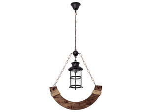 Suspension rustique ABRILA Cortijo 1 lumière E27 marron, métal bois et verre, hauteur réglable 74-112 cm, 54 x 12 cm, style campagne