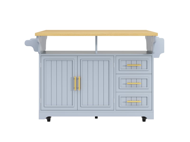 Îlot de cuisine mobile 120 x 40 x 95 cm bleu mdf, plateau rabattable des deux côtés et 3 tiroirs  - Conforama D