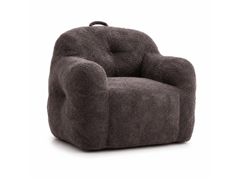  Fauteuil pouf 95x95x79 cm, garniture en éponge déchiquetée, revêtement fausse fourrure avec accoudoirs, pour salon, chambre ou lecture, gris foncé Sol Morn - Conforama A