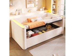 Lit coffre 90x200 cm OKWISH coloris beige