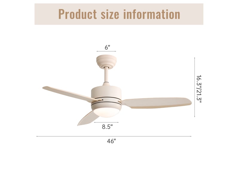  Ventilateur de plafond 46 pouces avec éclairage led, 6 vitesses, blanc cassé  - Conforama E