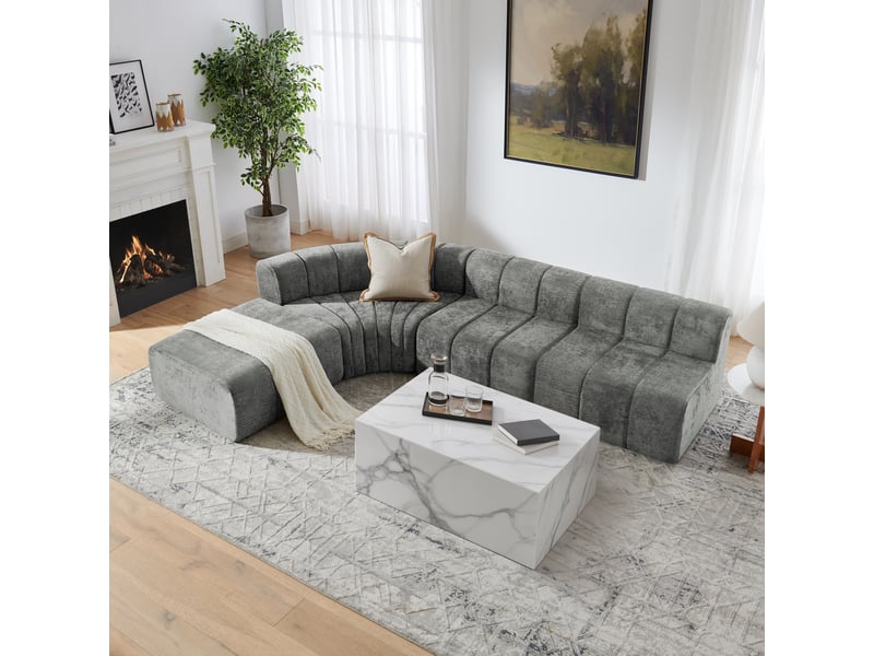  Canapé d'angle modulable 4 places à modules libres  - assise en mousse, chenille - gris  - Conforama B