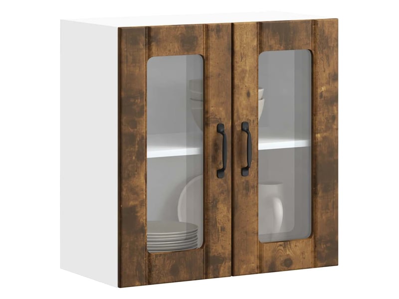 Armoire murale de cuisine avec porte vitrée lucca chêne fumé bois d'ingénierie shl3789 - Conforama B