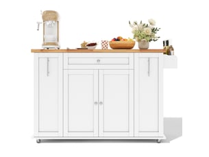 Desserte de cuisine 120x45x87 cm à plateau rabattable mdf blanc et naturel
