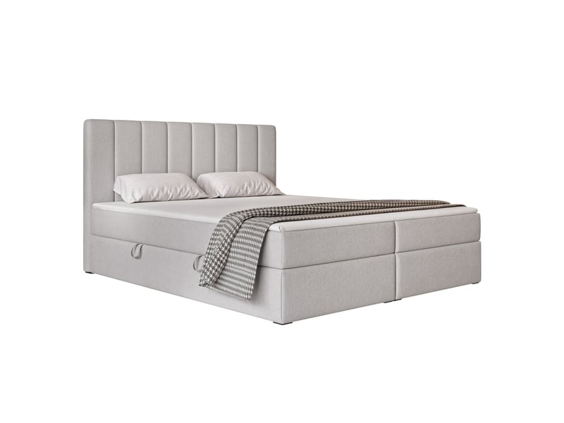 Lit coffre leo - 180x200 cm - avec matelas et surmatelas - tissu tissé chiné - gris LEO - Conforama A
