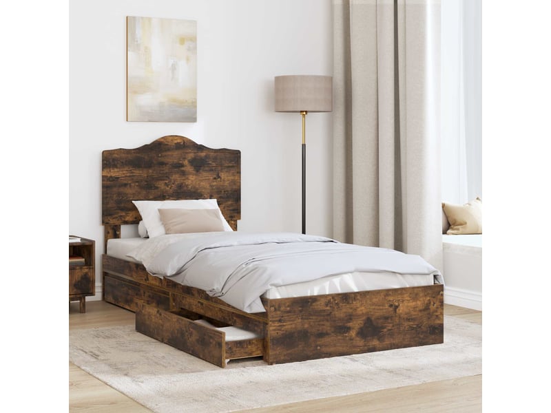  Lit simple- lit adulte -  lit de rangement chêne fumé 100 x 200 cm bois d'ingénierie  - Conforama B