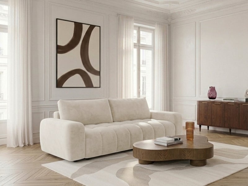  Bobochic canapé droit convertible 3 places jules tissu lisse beige JULES - Conforama B