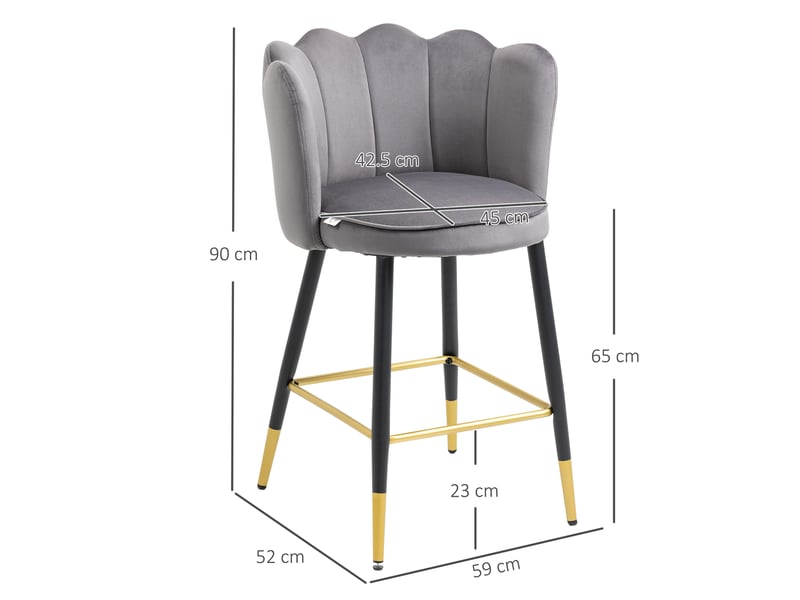  Ensemble de 2 tabourets de bar en velours avec repose-pieds et piètement en acier, 59 x 52 x 90 cm, gris  - Conforama E