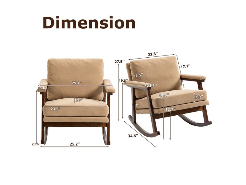  Fauteuil à bascule relax - 83x73x80 cm - avec coussin lombaire en velours pieds bois - marron clair  - Conforama E