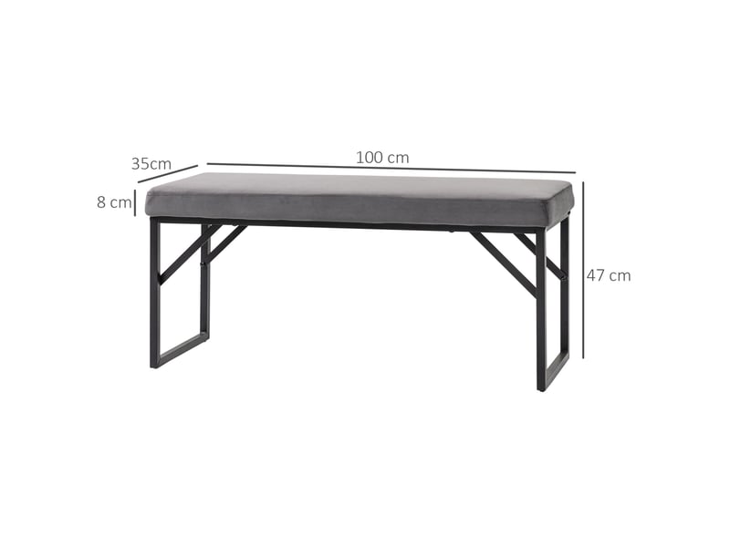  Banc rembourré modenvie en polyester aspect velours gris foncé 100 x 35 x 47 cm  - Conforama C