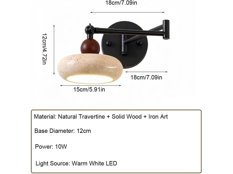  Applique murale en bois massif réglable et pivotable en travertin naturel lampe murale en travertin jaune  - Conforama E