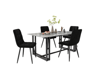 Chaise de salle à manger lot de 4 ergonomiques rembourrées à dossier capitonné en velours noir, 44 × 41 × 86 cm