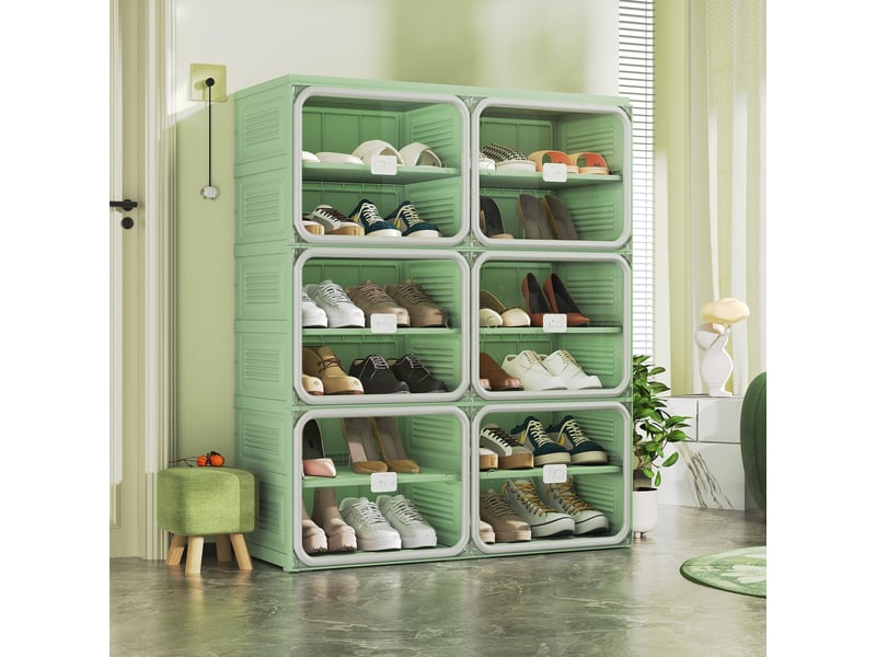  Meuble à chaussures pliable - 85x33,5x104,3 cm - meuble de rangement à 2 colonnes et 6 niveaux - vert et gris  - Conforama B