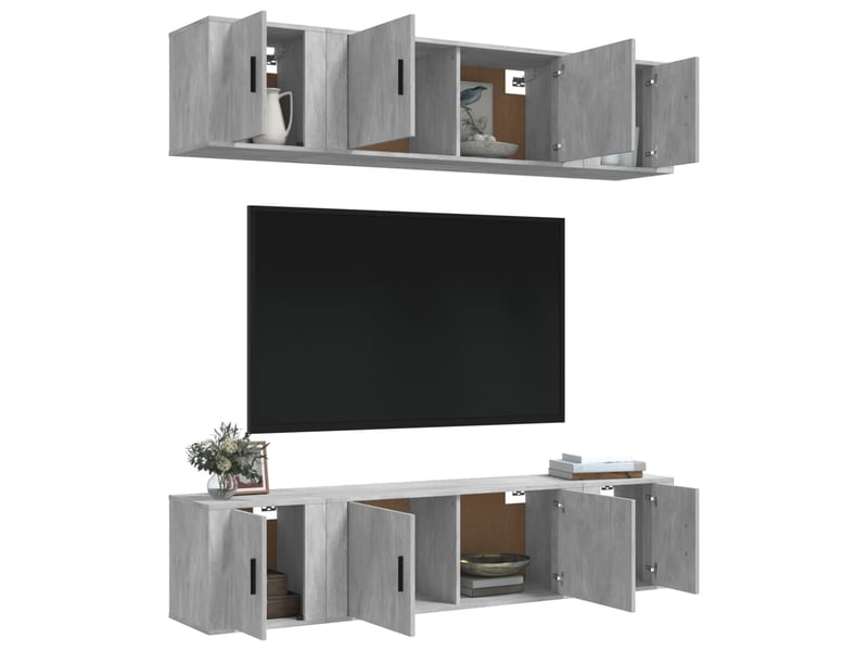  Ensemble de meubles tv 6 pcs gris béton bois d'ingénierie shl88131  - Conforama C