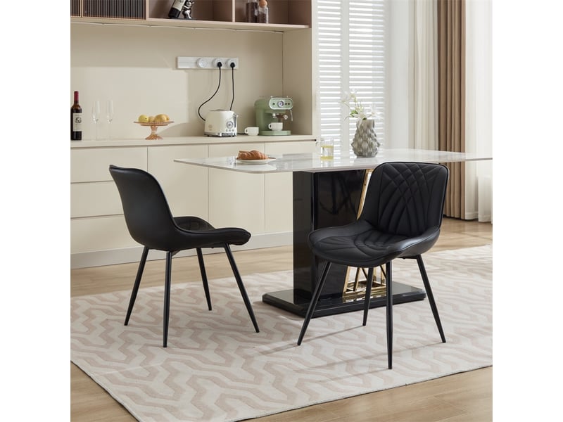  Lot de 2 chaises de salle à manger 50 x 47 x 77 cm – sièges en cuir , pieads métal – noir  - Conforama B
