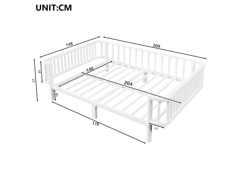  Lit double 140 × 200 cm en métal, à barres renforcées, lit et canapé blanc pour chambre 209 × 148 × 57 cm  - Conforama C