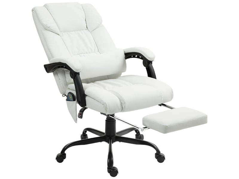  Fauteuil de bureau blanc avec massage 6 points, dossier haut, inclinable, hauteur réglable, repose-pieds et télécommande.  - Conforama B