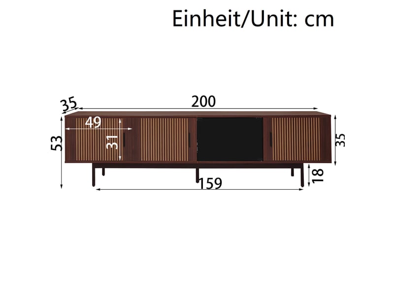  Meuble tv 200 cm noyer et noir led bluetooth portes en verre  - Conforama C