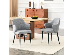 Chaise de salle à manger 2 pièces avec dossier enveloppant et pieds métalliques croisés, en tissu gris et métal noir
