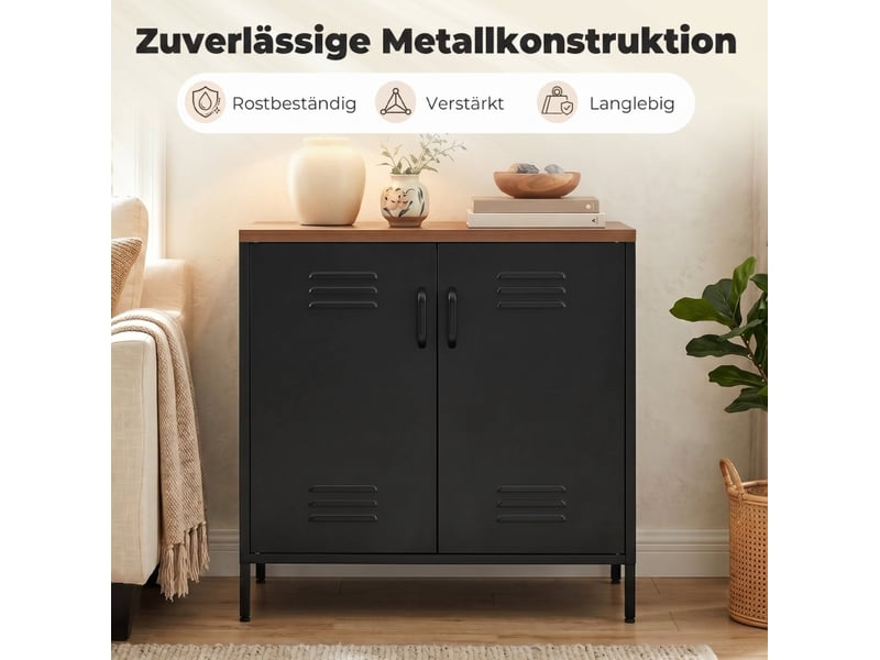  Buffet de rangement industriel avec 2 portes et étagère réglable pour salon ou bureau en métal noir 80 × 40 × 80 cm  - Conforama E