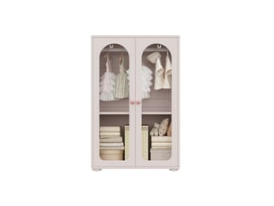 Armoire avec 2 portes transparentes, penderie et étagères réglables pour chambre en mdf rose 80 × 50 × 120 cm