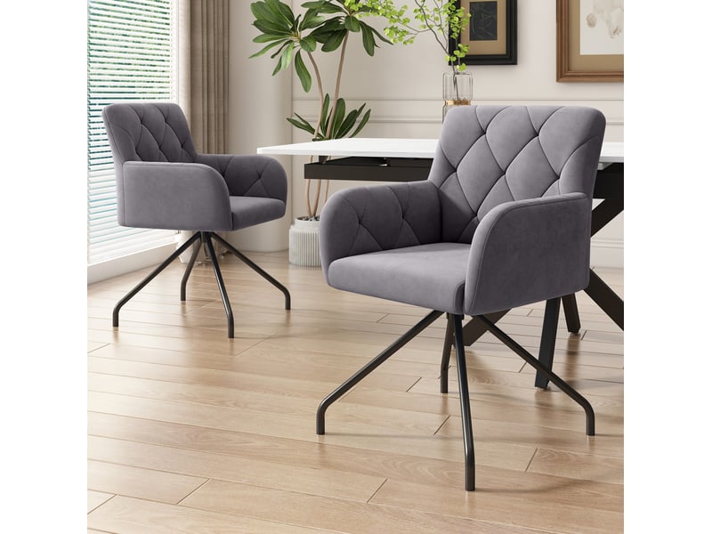  Lot de 2 chaises 55x49x85 cm, chaises de salle à manger, velours gris foncé, dossier enveloppant ergonomique, assise standard  - Conforama B