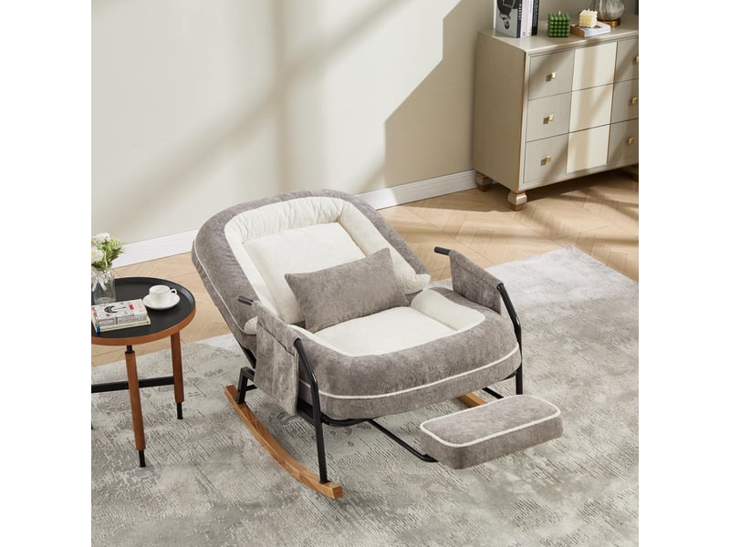  Fauteuil à bascule - 80x87x95 cm - fauteuil à basse moderne avec repose-pieds et dossier réglable - gris clair  - Conforama D