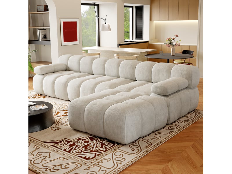 Canapé d’angle droit 4 places 300x200x68 cm en tissu chenille blanc - Conforama W