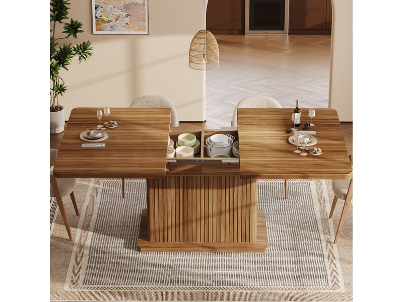 Table à manger extensible 120160x80x76 cm avec rangement caché, coloris marron  - Conforama E