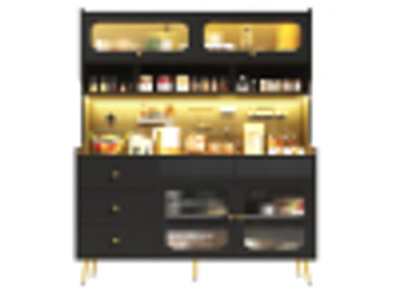  Meuble haut de rangement, coloris noir, 145 × 39 × 171 cm, mdf, métal et verre, led rgb pilotable par application  - Conforama A