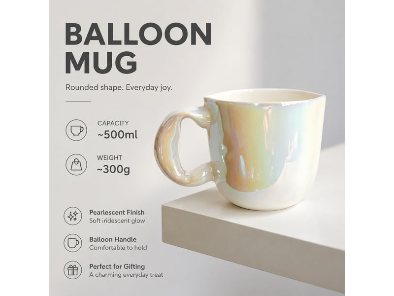  Mug en céramique à forme ballon, blanc nacré, 500 ml  - Conforama B