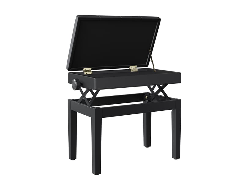  Banc de piano, banc de clavier réglable en hauteur en bois massif, tabouret piano avec compartiment caché, siège rembourré polyuréthane à 10 boutons, stable et antidérapant, noir, charge 200kg  - Conforama W